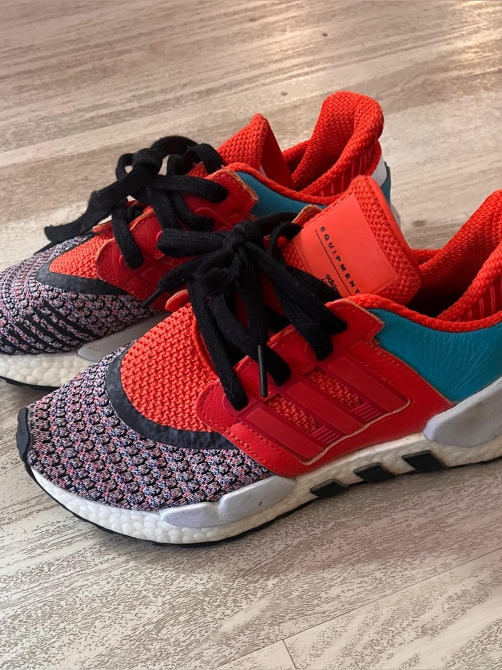 adidas Unisex Bright Red & Teal Knit Running Shoes
